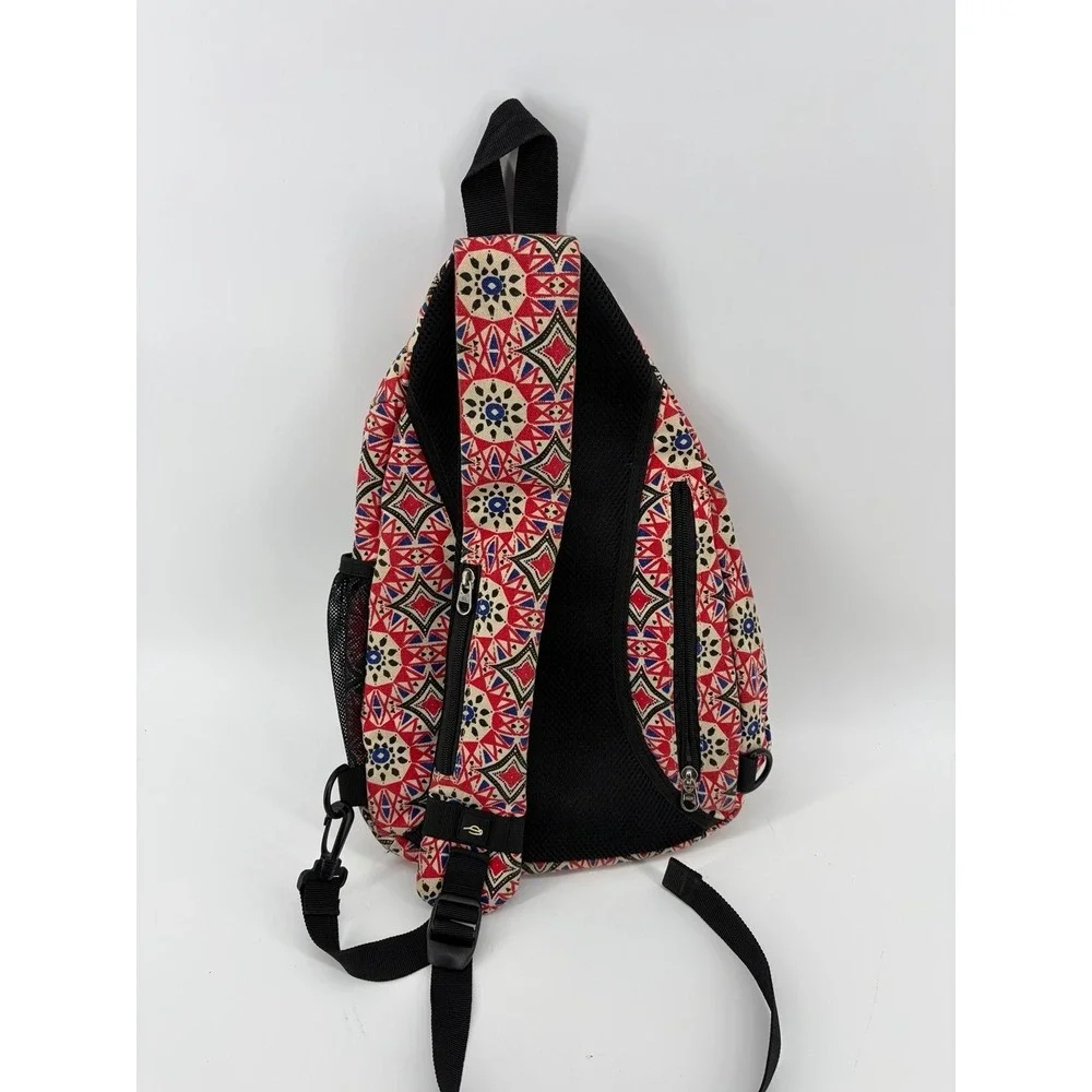 Sling Backpack, Unbranded,‎ Red/Cream/Blue, Geometric Pattern